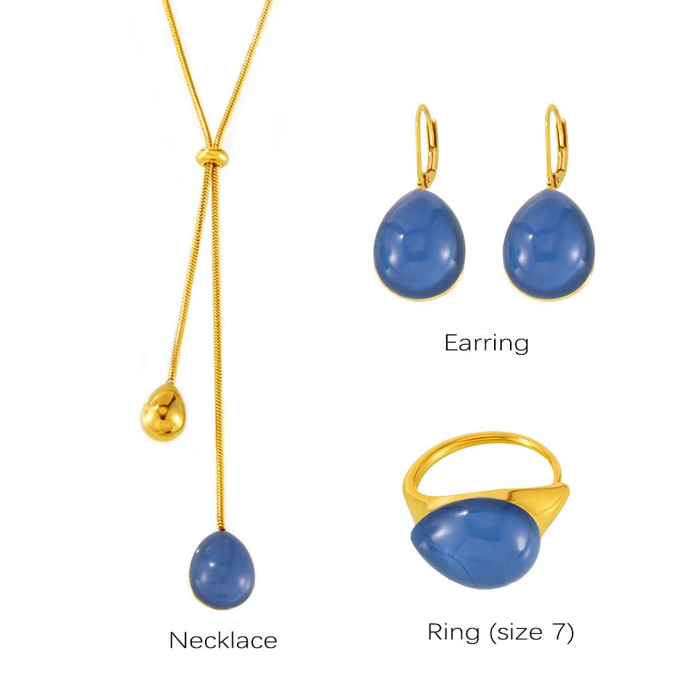 Long Necklace Matching Earring Ring In Stainless Steel With Multi Color Resin Sweater Chain Necklaces Earrings Rings For Women