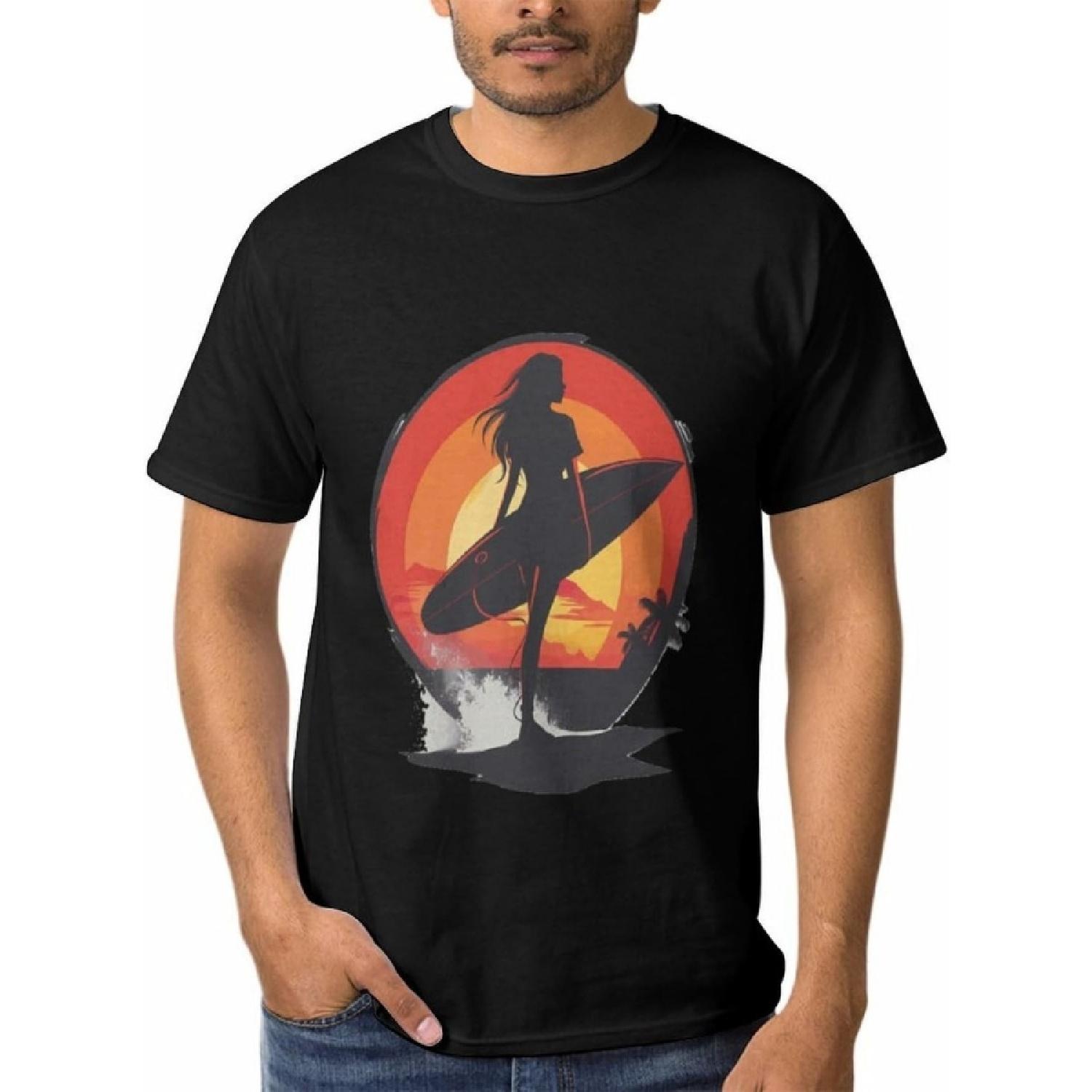 

Vintage Sunset Surfing Women with Surfboard Mens Graphic Tees Casual Short Sleeve T-Shirt Summer Funny Streetwear Top XXXXXL різнокольоровий