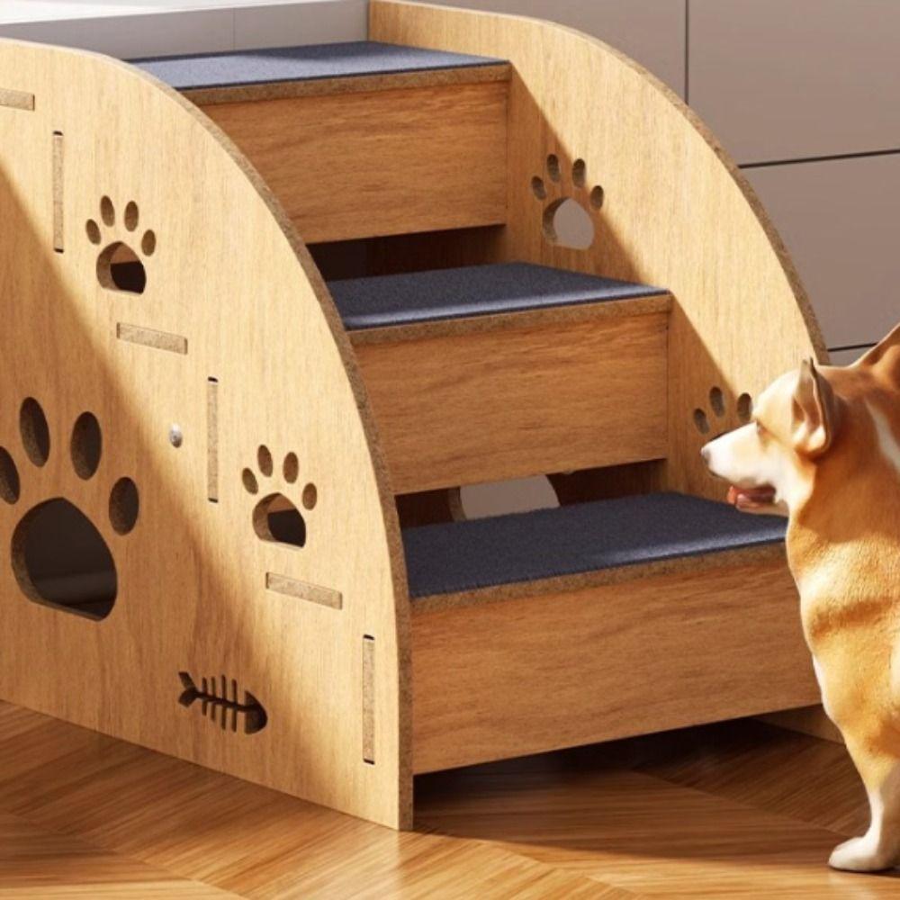 Non-Slip Wooden Dog Stairs Safety Railing Dog Ladder Pet Staircase for High Beds Sofas