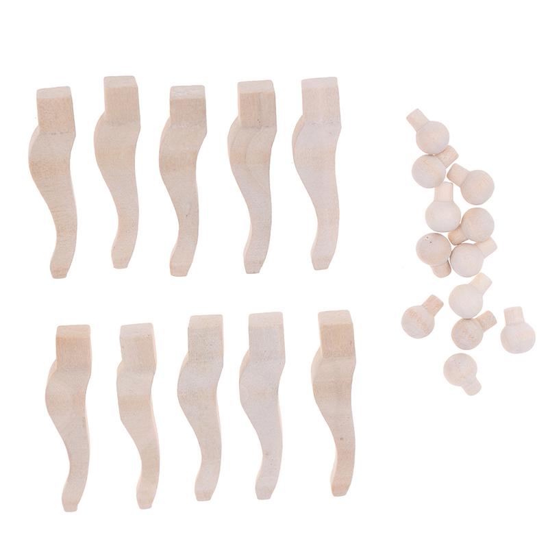 10 Adet Ahşap Masa Ayağı/12 Adet Çekmece Yuvarlak Çekme Kolu 1/12 Bebek Evi Dekorasyonu İçin