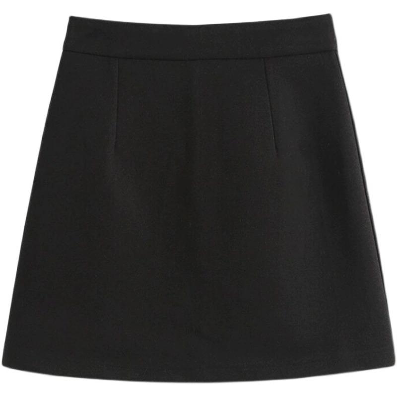 Women's Black Wool Blend High Waist A-line Short Skirt - Autumn/Winter 2026 Plus Size, Slimming, Petite-Friendly.