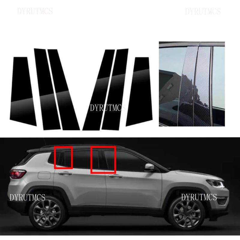 Fit For Jeep Compass 2017 2018 6PCS Glossy Black Pillar Post Column B C Sticker Window Cover Door Trim
