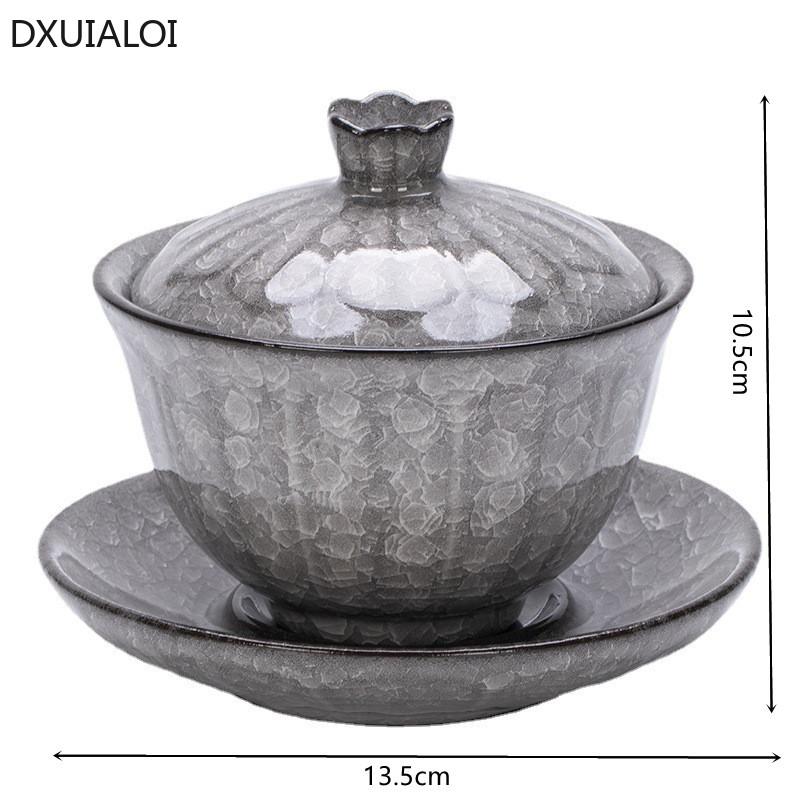 Ceramic Sancai Cover Bowl Teacup Ice Crack Ceramic Kungfu Tea Set Tea Bowl Gaiwan Tea Set Gift 200ml