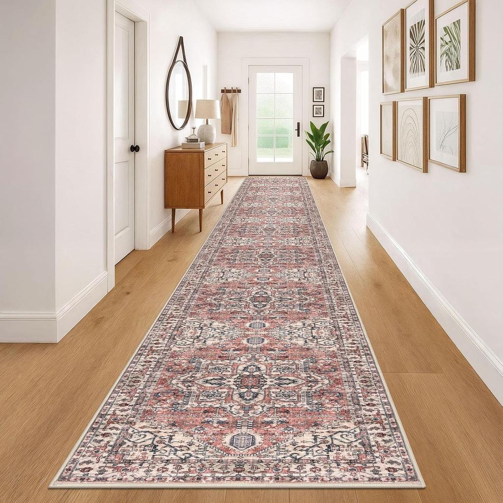 Vintage Persian Runner Rug, Non-Slip Hallway Carpet,Traditional Oriental Pattern Long Floor Mat for Entryway  Home Decor