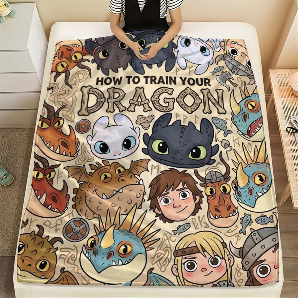 1PC How Train Dragon Patterned Flannel Blanket Suitable For All Seasons For Home Decor Warmth And Comfort Gifts Holiday Present