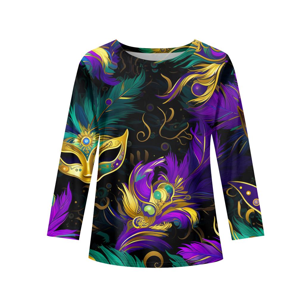 Dívčí trička s dlouhým rukávem Dětské podzimní topy Kulatý výstřih Potištěná základní trička