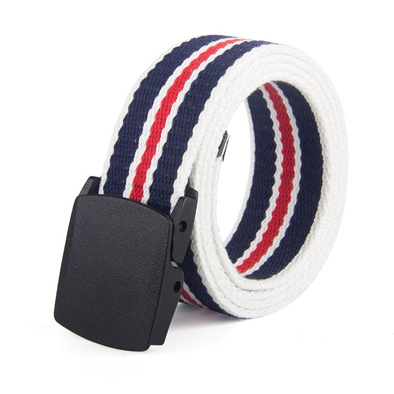 Striped Canvas Belt with POM Steel Buckle - Casual Woven Cotton Design