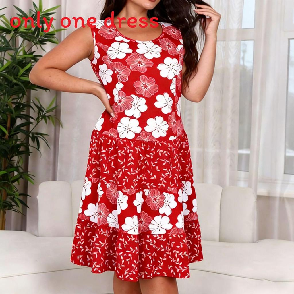 Floral Knit Sleeveless Midi Dress With Relaxed Fit For Summer Casual Wear