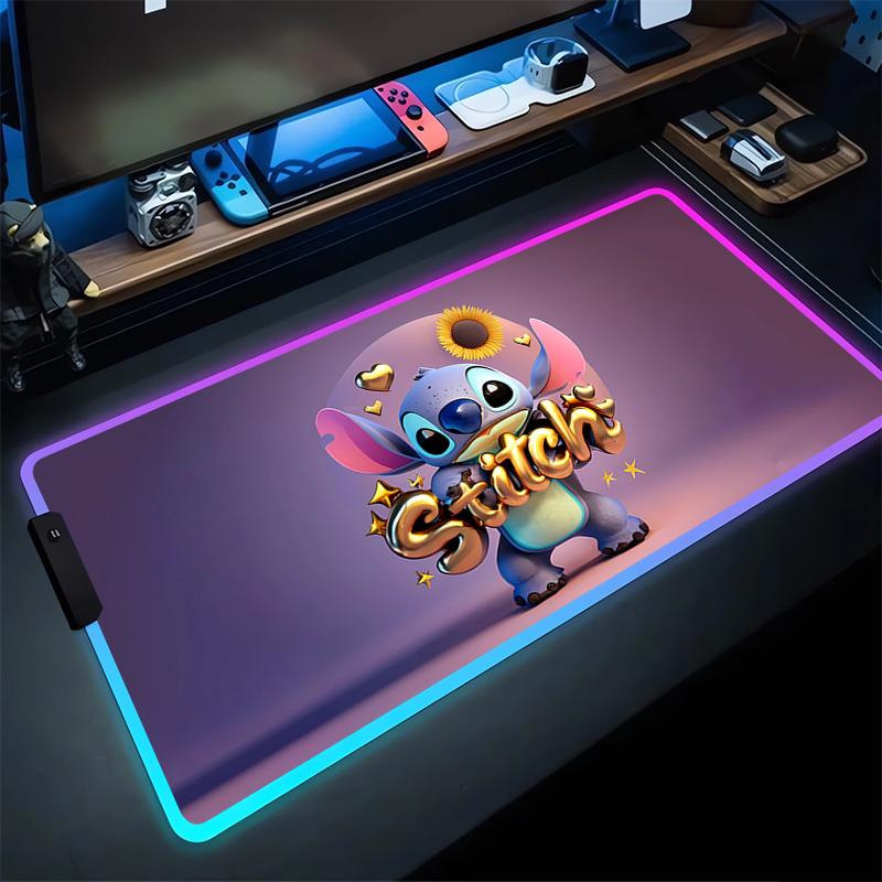 RGB Stitch Luminous Mouse Pad PC Kawaii Anime Colorful Mousepad XXL Gamer Cabinet Keyboard Rug Laptop Gaming Extended Desk Mat