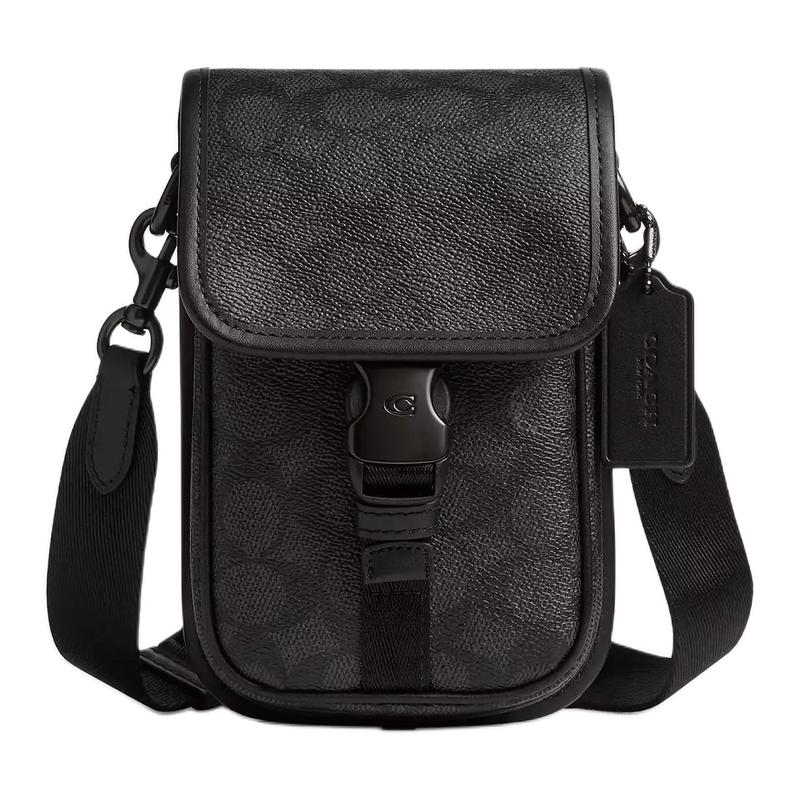 

COACH League 10 logo print leather shoulder crossbody bag men s black gray чорний