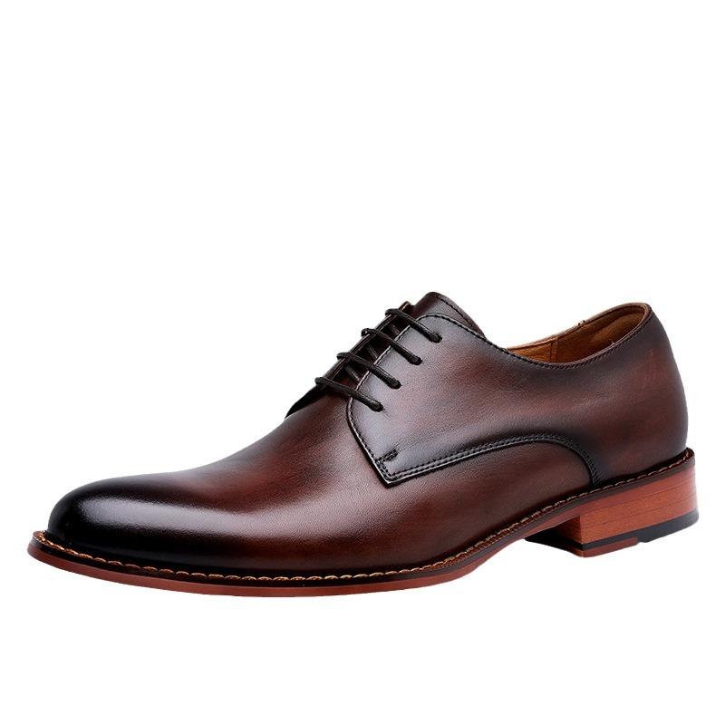 2019 Men'S Shoes Business Elegant Gentleman Shoes Lace-Up Simple Leather Shoes British Style First Layer Cowhide Dress Wedding Shoes