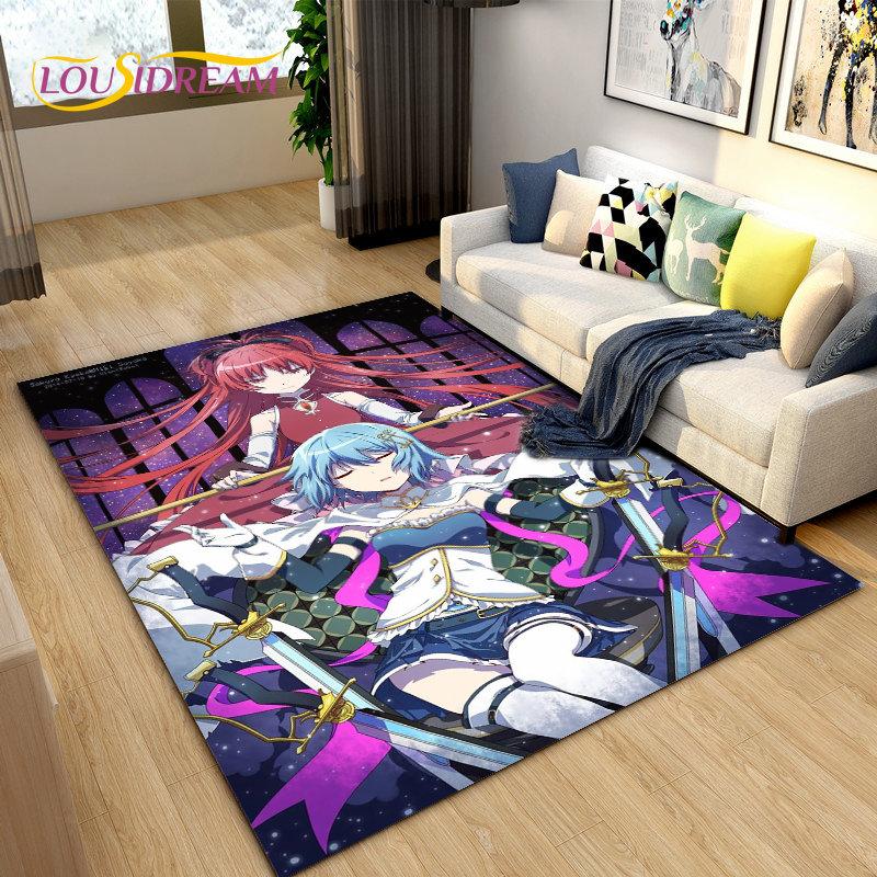 Puella Magi Madoka Magica Cartoon Area Rug,Carpet Rug for Living Room Bedroom Sofa Doormat Decoration, Kids Non-slip Floor Mat