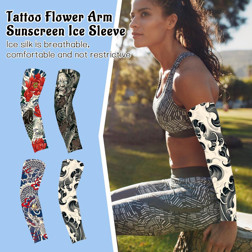 Sunscreen Sleeve Cover Outdoor Cycling Sports Breathable Flower Arm Fashionable Realistic Seamless Covering Sleeve