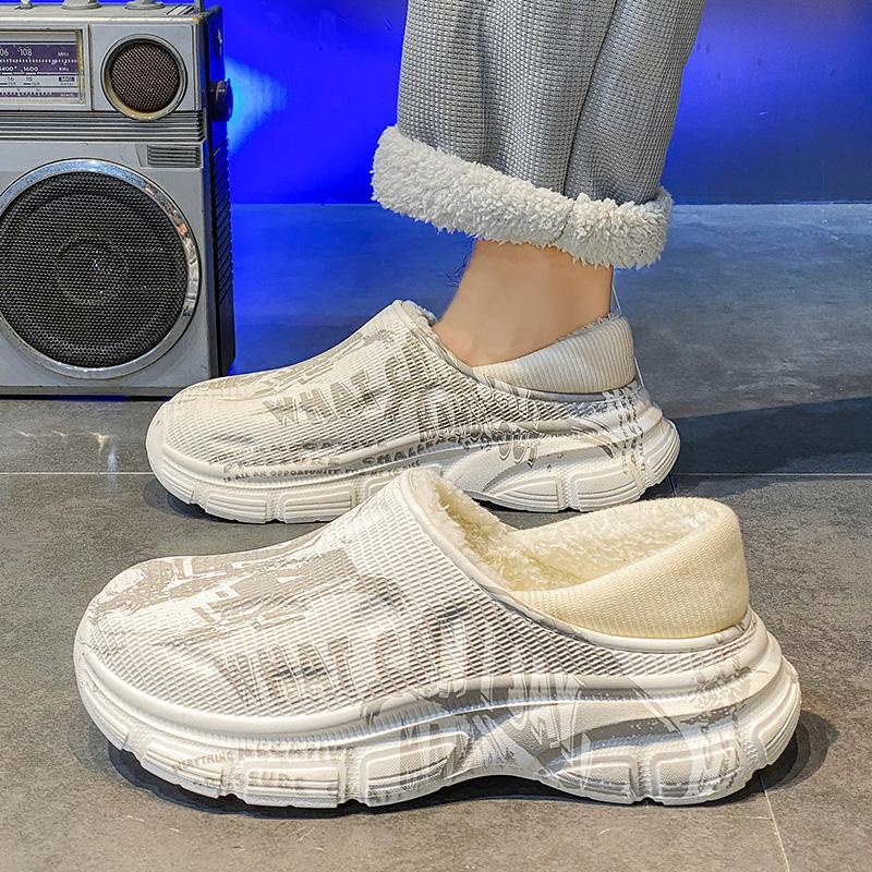 Modische Winterhausschuhe für Herren Warme Plüsch EVA Weichsohlige Plateau-Pantoletten Hausschuhe Indoor Netz-Hausschuhe Outdoor Laufschuhe Sandalen