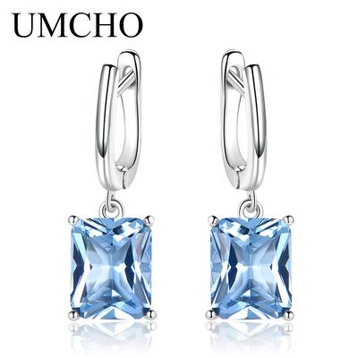 Nano Blue Topaz Drop Earrings for Women Romantic Wedding Engagement Gemstone Fine Jewelry Gift