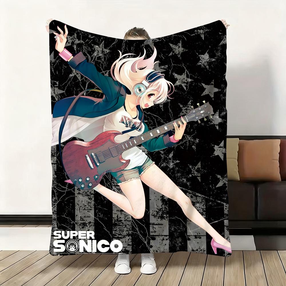 Anime Sexy Super S-Sonico Throw Soft Flannel Blanket Warm Knee Skin-Friendly Throw for Sofa Office Bed Traveling Winter Oversize