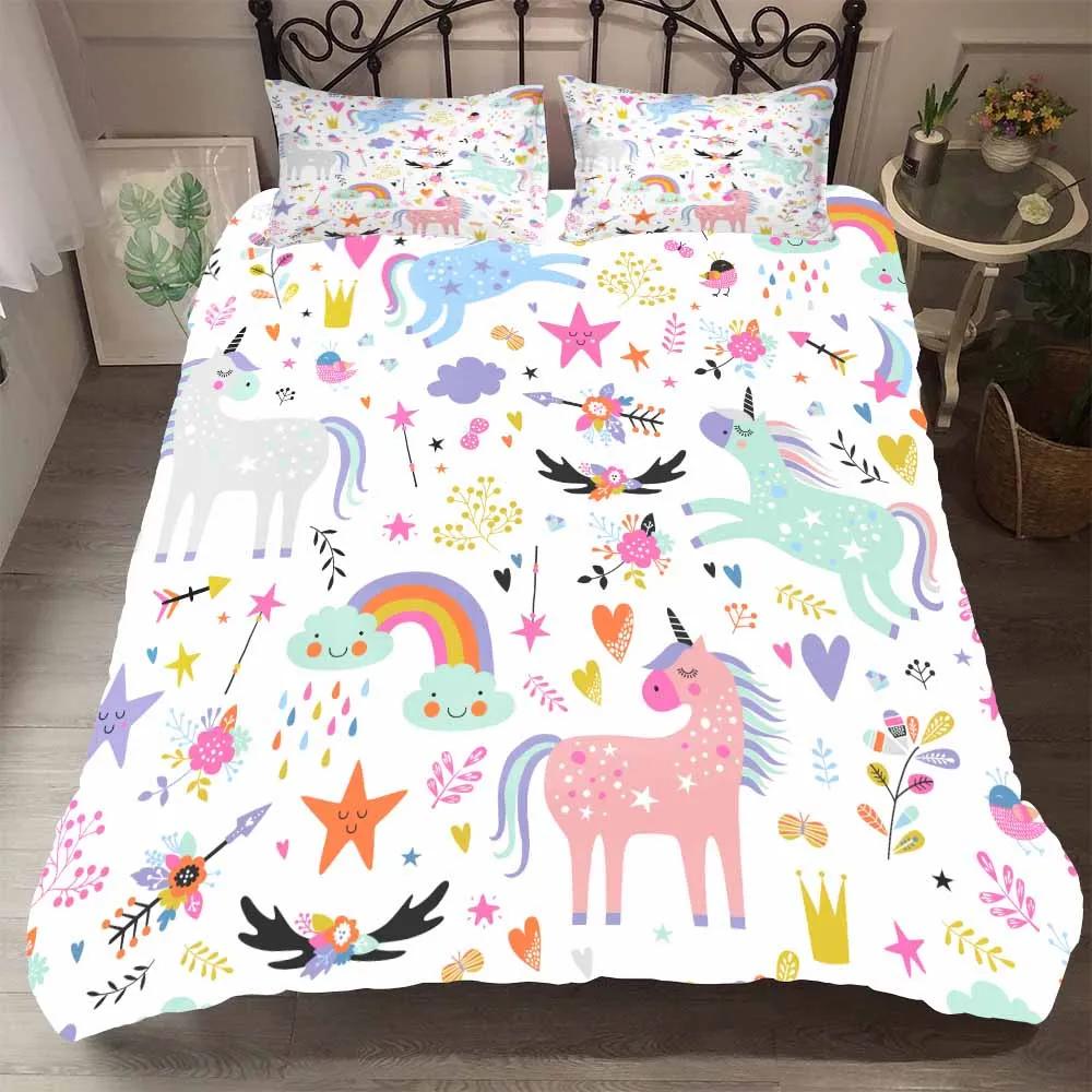 Bedclothes King Queen Size 3d Unicorn Bedding Set Luxury Princess Quilt Set Beding Pink Winter Bed Comforter Cute Cartoon Bed