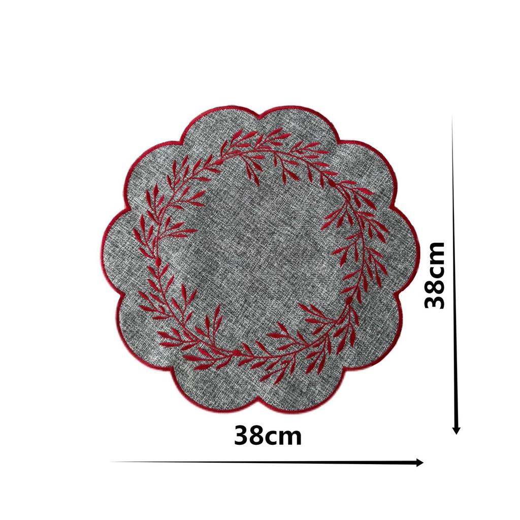 Embroidered Fabric Round Placemat With Oilresistant Surface For Kitchen Use