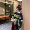 Contrasting stripes soft waxy new design loose knitted top autumn knitted pullover sweater women