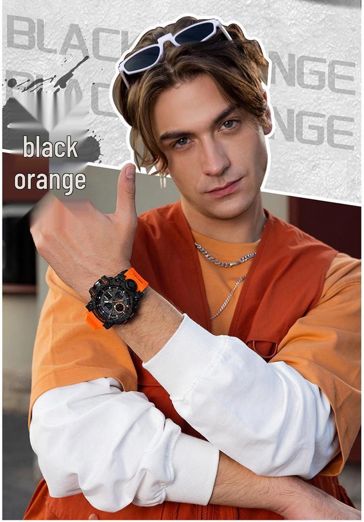Men's Sports Multifunctional Dual Display Waterproof Watch with Calendar and Alarm