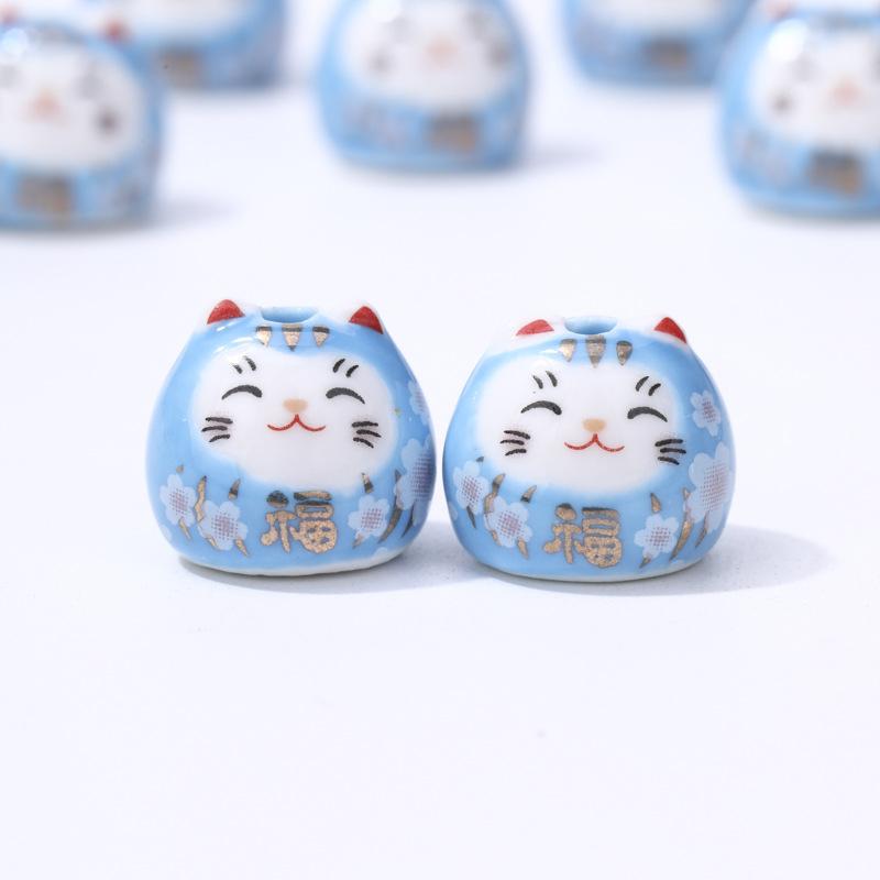 Ceramic Laifu Lucky Cat Color Cat Bracelet Pendant Vertical Hole Color Cat Beaded Pendant Accessories Dharma Cat Accessories
