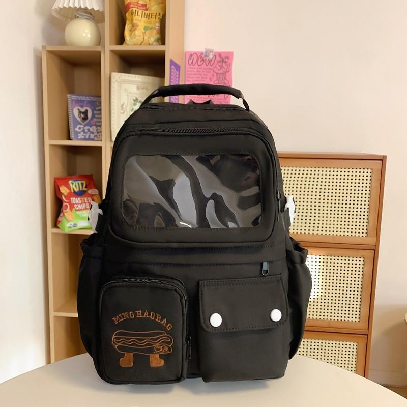School Girl Backpack Nylon With Letter Pattern For Elementary Students