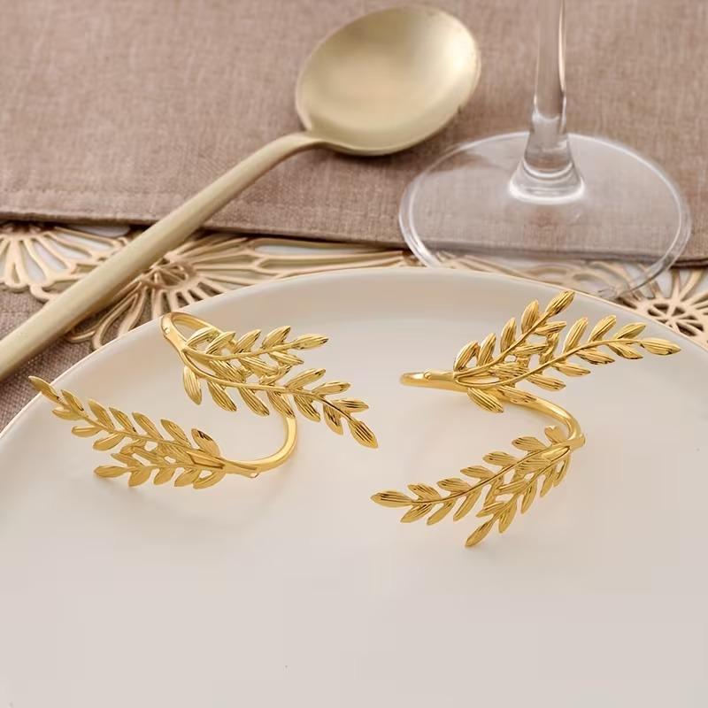 6/12PCSGold Wheat Napkin Ring Metal Leaf Holder for Harvest Festival Fall Thanksgiving Dinner Party Table Decoration Accessories