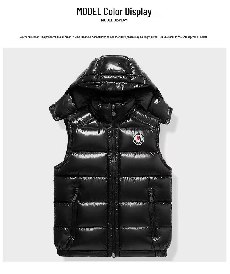 2023 Unisex Błyszcząca Ciepła Kamizelka Puchowa Bez Prania z Odpinanym Kołnierzem Stójką