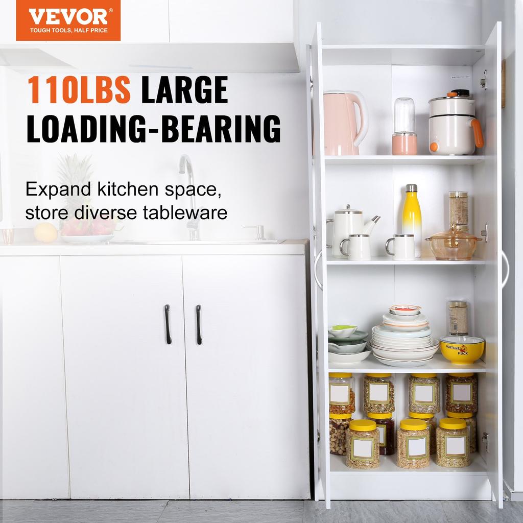 VEVOR Kitchen Pantry Cabinet, 60" Tall Food Pantry Storage Cabinet, 110LBS Freestanding Storage Cabinet Cupboard with 3 Shelves(2 Adjustable)