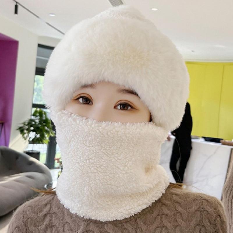 Winter warm windproof cap, children's scarf cap, mask, integrated ear protection headgear, cycling thickened warm hairball cap