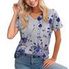 Women's V-neck Digital Printed Top Summer Short Sleeved Loose Women's Floral T-shirt