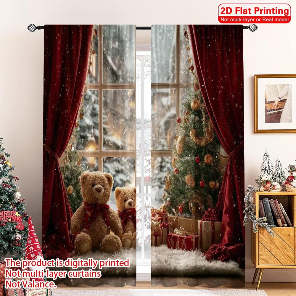 

2pcs 2D flat printing Merry Christmas Popular Curtains Christmas holiday Versatile Fabric Without Electricity Holiday 100*130 Grommet Top 1pcs
