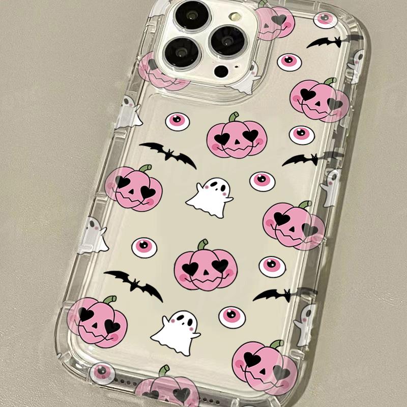 13 Halloween Pink Pumpkin Ghost Case For iPhone 16E 15 14 12 11 Pro Max XS X XR 8 7 Plus SE Shockproof Clear TPU Bac Cover