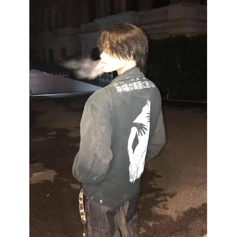 Mens Vintage Detroit Style Workwear Jacket Loose Fit Washed Denim Look Oversized Utility Coat Fall