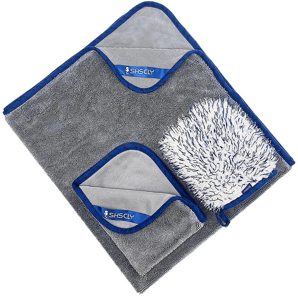 SHSCLY Car Wash Kit for Car Super Thick Cloths for Interior and Includes 2 Microfiber Wash Towels and 1 Mitt for Self-Service Washes Absorbent,