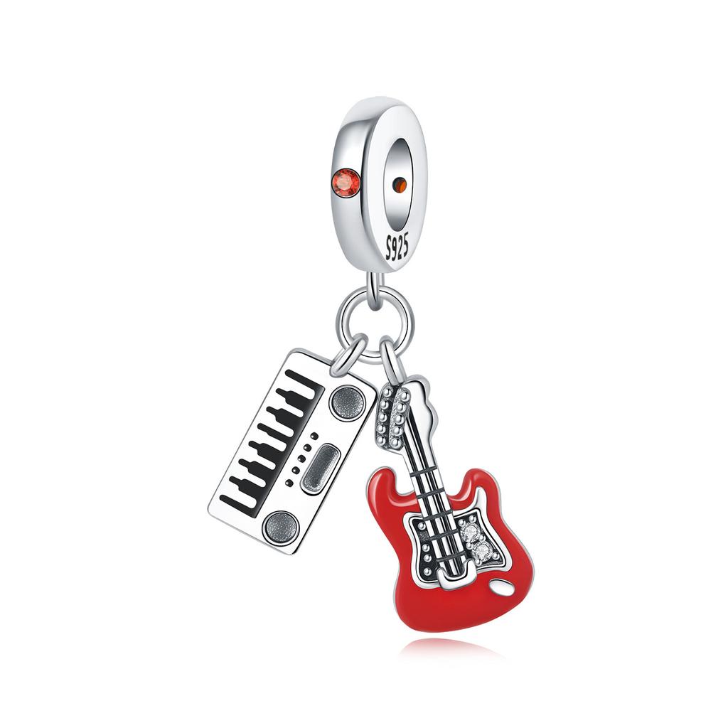 925 Silver Music Rock Pendants Bracelet Charms DIY Jewelry Party Beads Exquisite Festival Gifts Accessories for Women Men