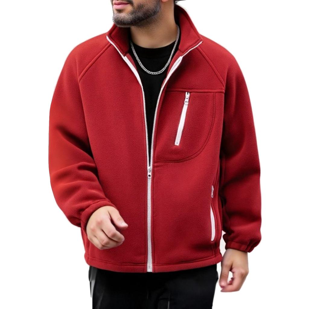 Men's -color Casual Stand-up Collar Cardigan Fleece Hoodie Men's Long-sleeved Fleece Warm Fleece Jacket