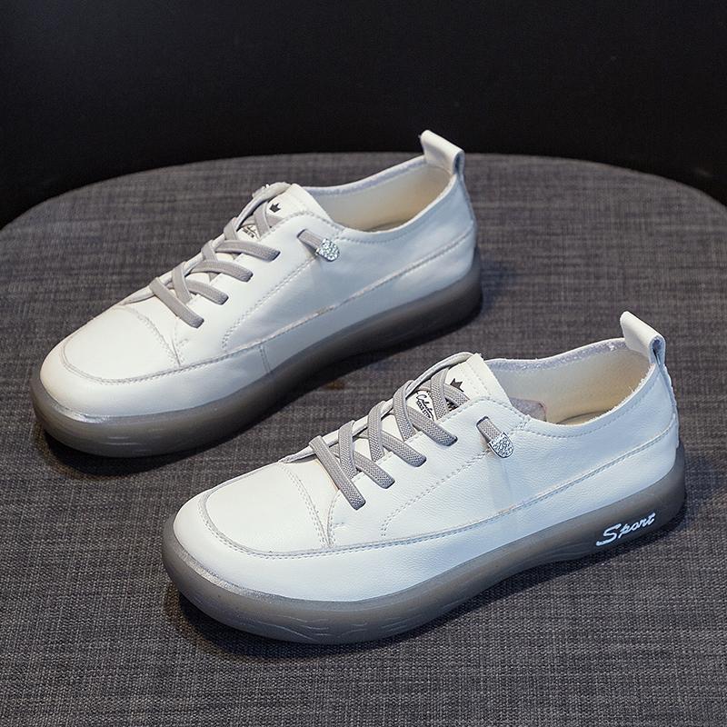 Fashion GKTINOO Loafers Ladies Genuine Leather Large Size Spring New Lace-up White Shoes Women Fashion Casual Soft Sole Flat Shoes Women
