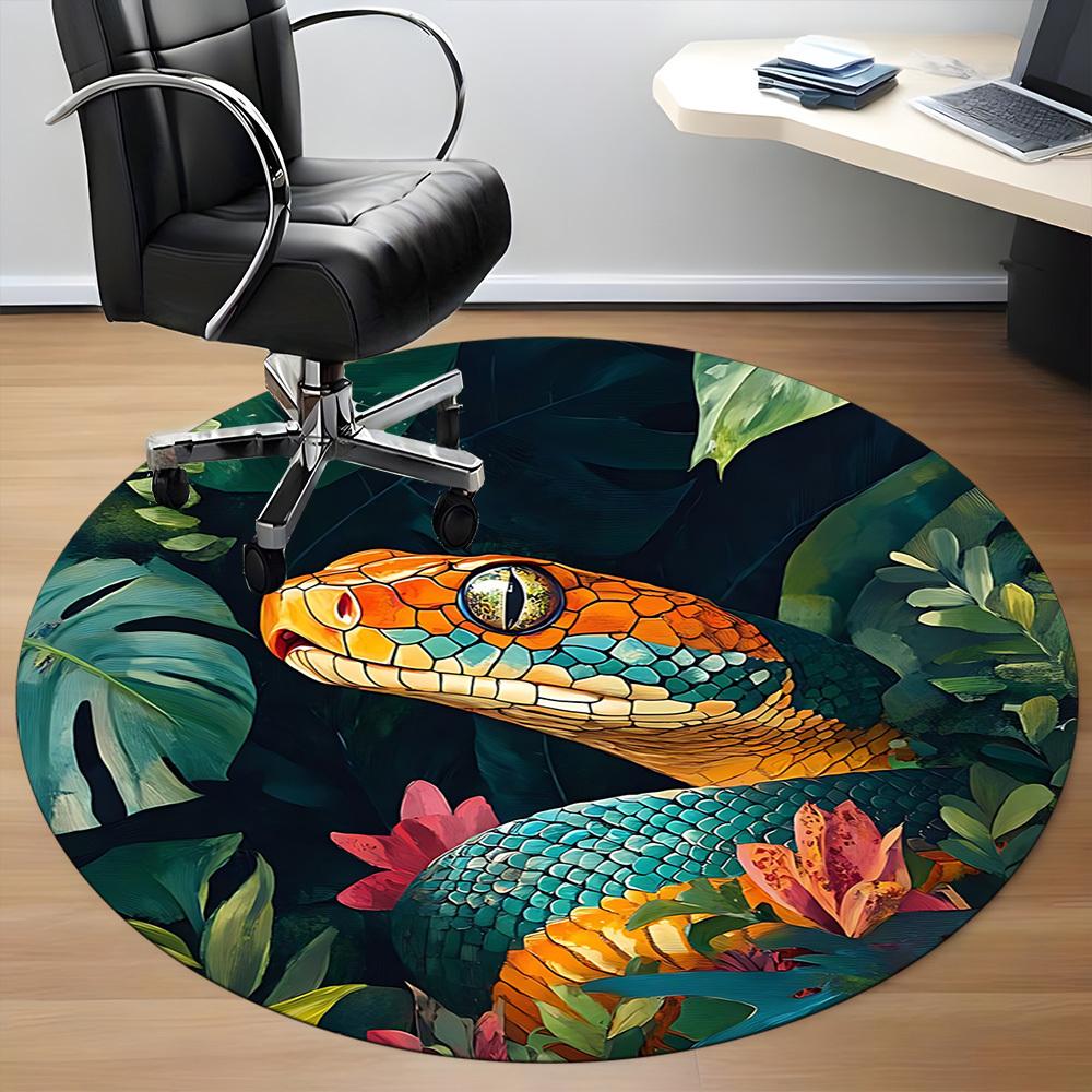 1pc Snake Jungle Office Round Area Rug, Indoor Mat Suitable For Office, Under Office Chairs Bedroom Living Room Home Decor, Room Deco