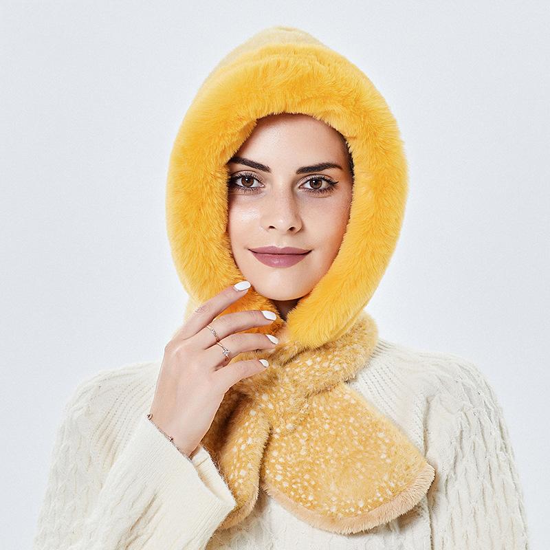 Čepice Dámská Zimní univerzální se šálou Jednodílná čepice Plyšová pulovrová čepice větruodolná zesílená teplá čepice