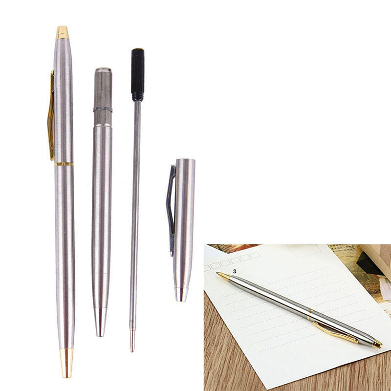 1Pc Metal Ballpoint Pen Stationery Stainless Steel Rod Rotating Pen Ballpen