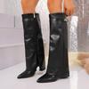 Bottes de Mode Pointues en Daim à Talons Hauts, Bottes d'Hiver à Fermeture Éclair Latérale Grande Taille pour Femmes