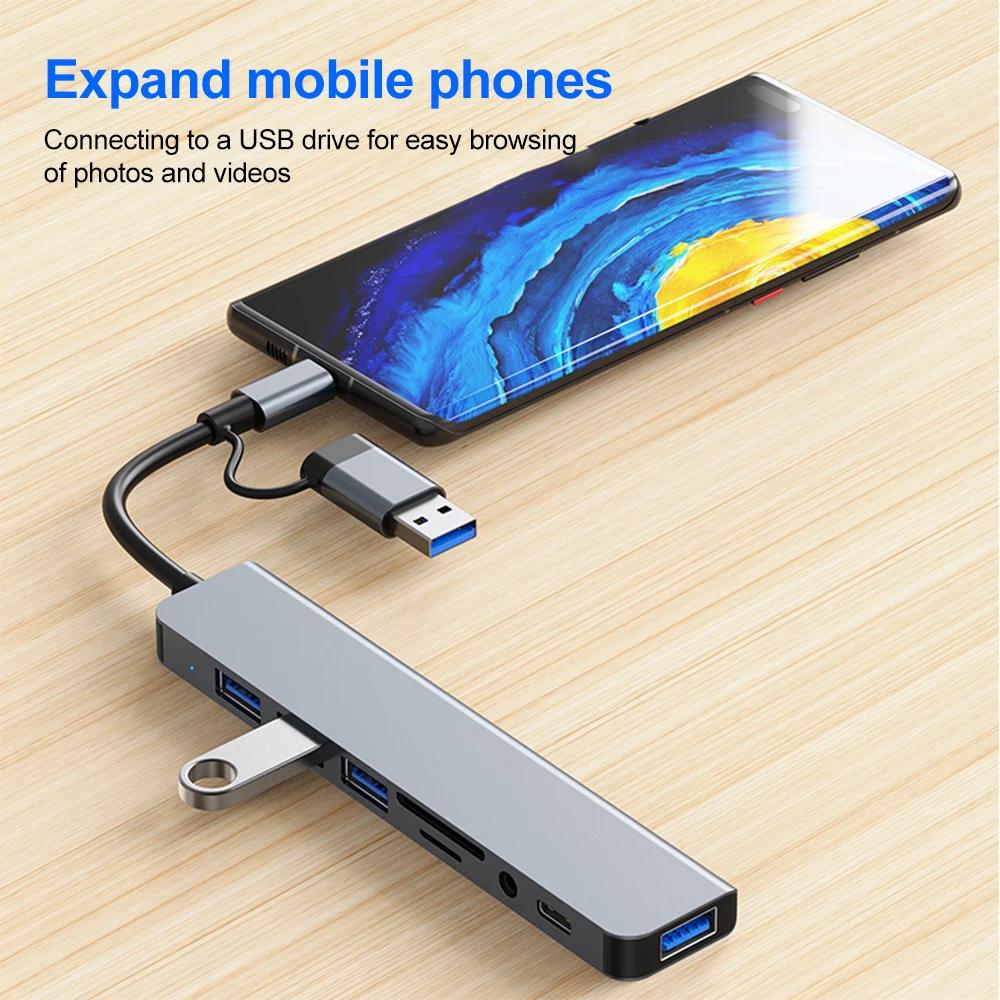 7-port USB 3.0 hub with 4 USB 2.0 and 2 USB-C ports USB-Csplitter distributor for high-speed data transfer and device connection