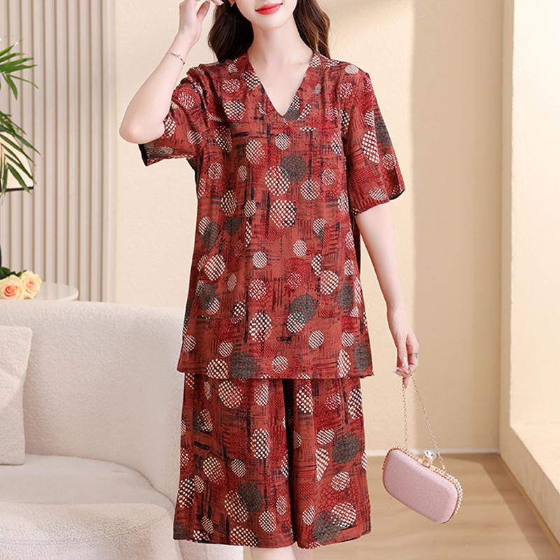 Casual Women's Two Pieces Set Summer Vintage Clothes Plus Size High Waist Pants Sets