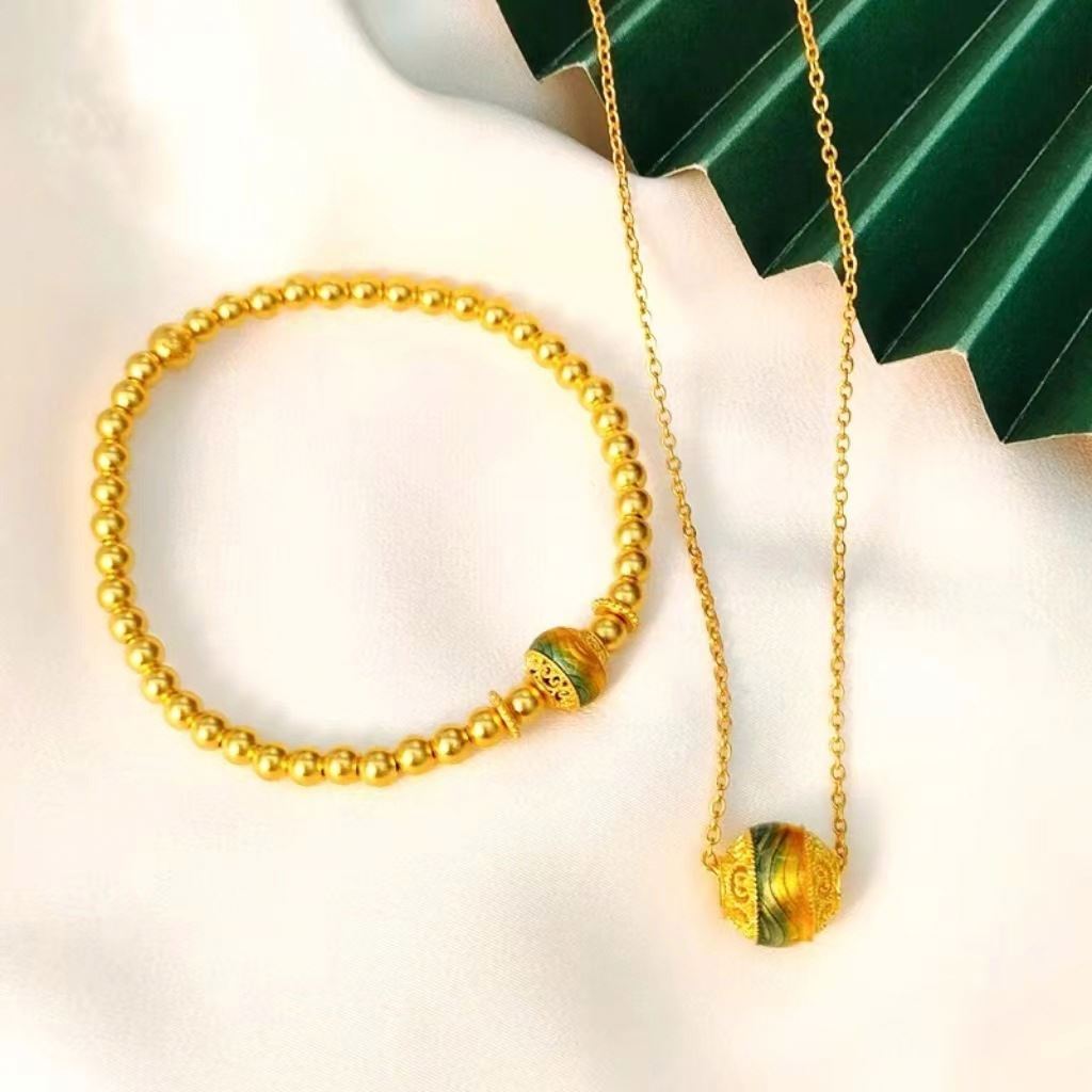 Ancient Enamel Thousand-Li Landscape Suit Gold National Fashion Bracelet Female Elegant Necklace Live Streaming Shake Fast