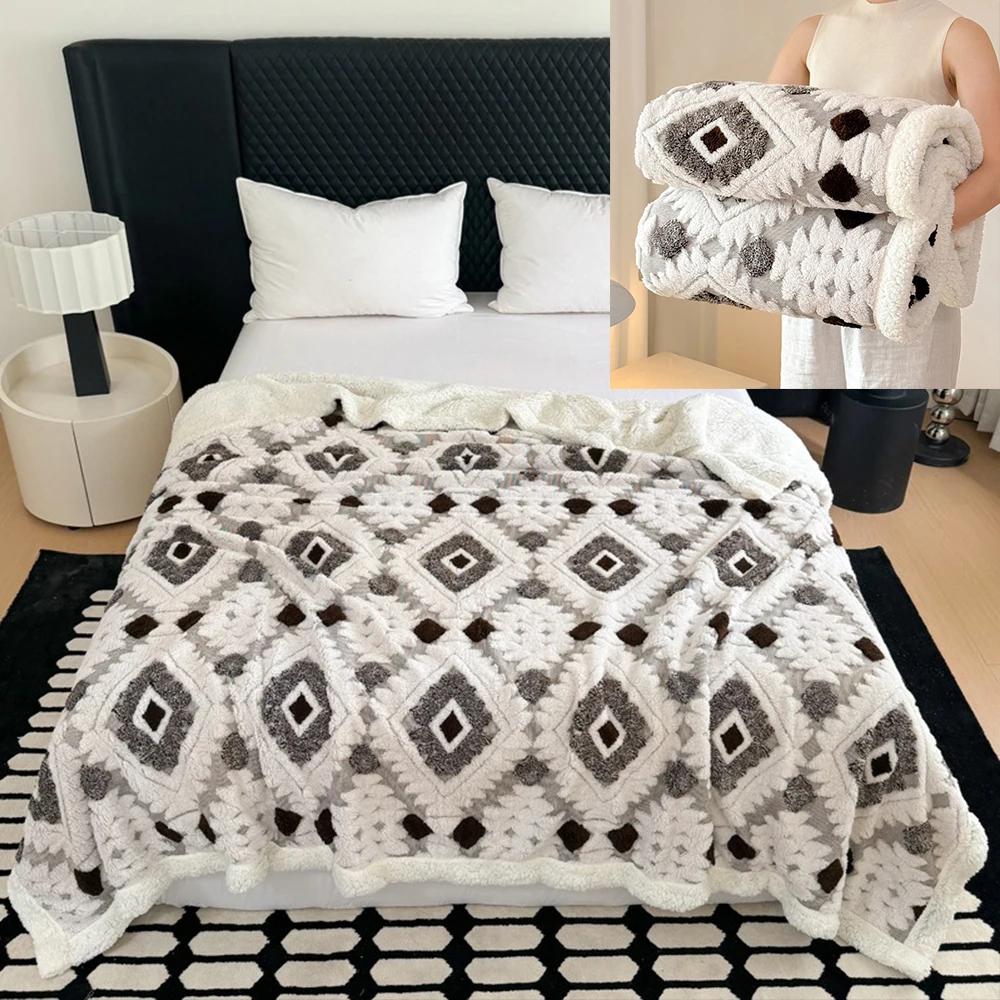 

1PC Winter Blankets Warm Plush Imitation Wool Bed Cover Double-sided Velvet Thickened Leisure Blanket for Office Sofa Bed Manta 70x100cm кавовий