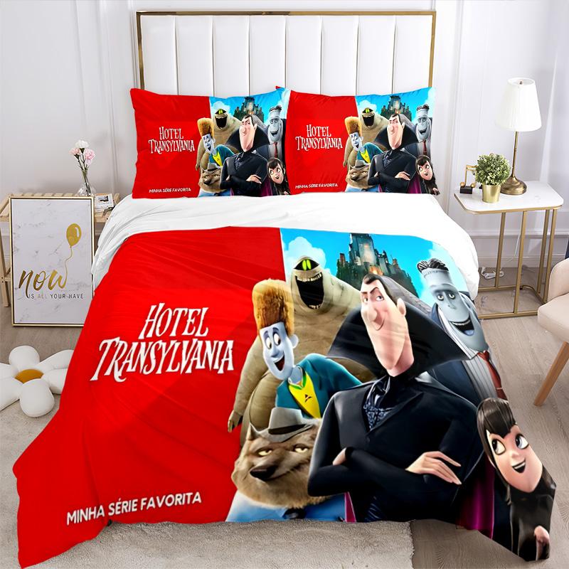 Set Lenzuola 3 Pezzi Stampa Serie Hotel Transylvania Copripiumino Con 2 Federe Cuscino Regalo di Compleanno per la Casa