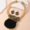 New Design Aluminum Wire Oval Resin Gems Woven Statement Necklace Earrings Jewelry Set for Women Party Accessories