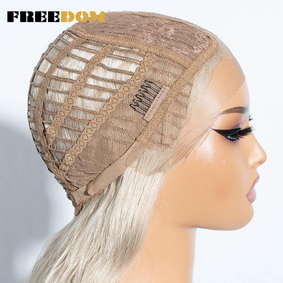 FREEDOM Long Straight Synthetic Lace Front Wigs For Women 30 Inch Ombre Blue Blonde Lace Wig Easy Wear Cosplay Wig