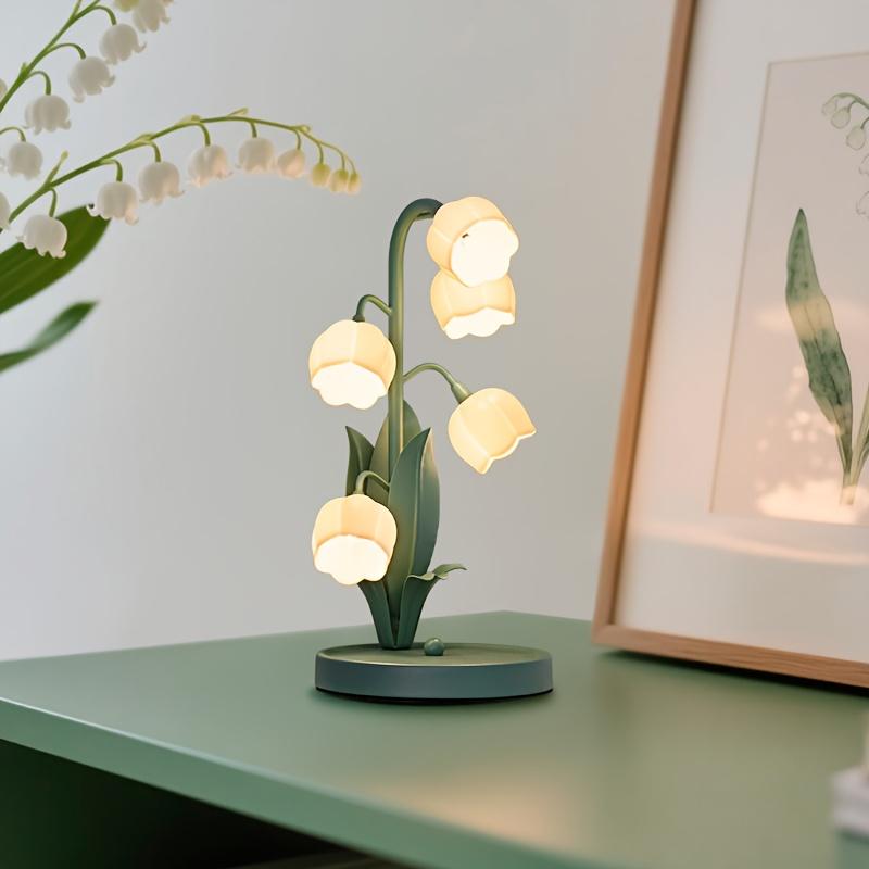 1PC Lily of The Valley Desk Lamp USB Powered, Simulated Plastic Flower Lampshade, Branch Flower Shape
